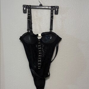 Maniere De Voir Black Lace-Up Bodysuit